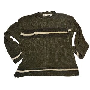 Vintage Xtremagear Green Chenille Striped Sweater Mens Large 90s Y2K Crew Neck